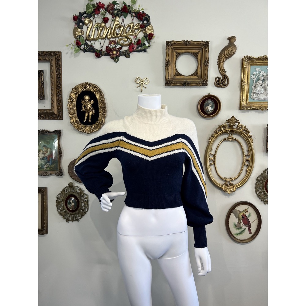 BCBGMAXAZRIA Chevron Knit Mock Neck Crop Sweater XXS